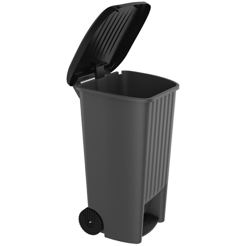 EDA vuilniscontainer, 100 liter, antraciet, met pedaal en wielen